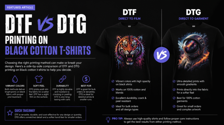 DTF vs DTG for Black Cotton Shirts: The Ultimate Guide DTF vs DTG Printing on Black Cotton T-Shirts